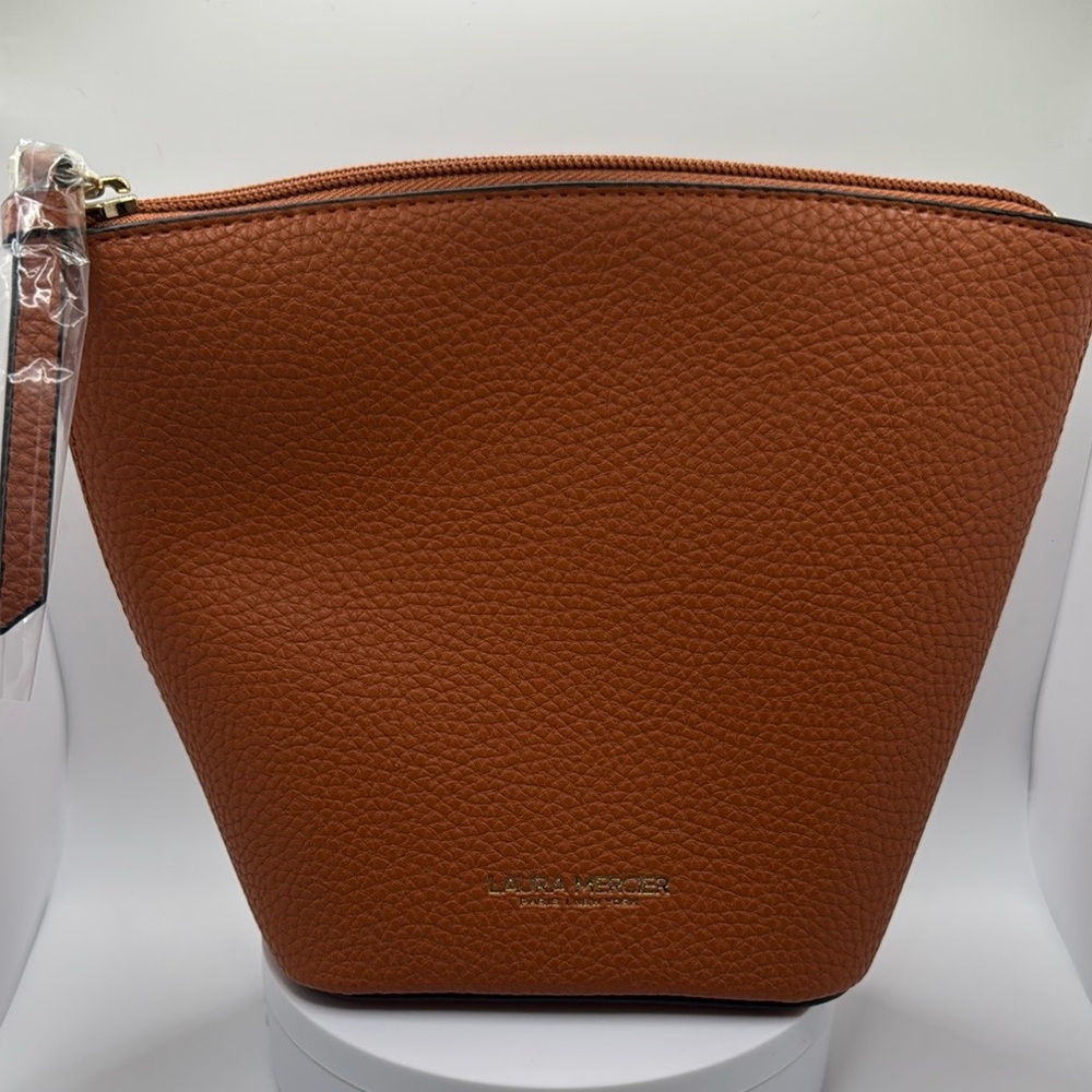 Laura Mercier Brown Cosmetic Bag Pebbled Faux Leather